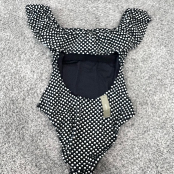 NWT! J.Crew Black White Polka Dots Ruffle Top Plunge Back Swimsuit Size US 10 - Picture 7 of 13